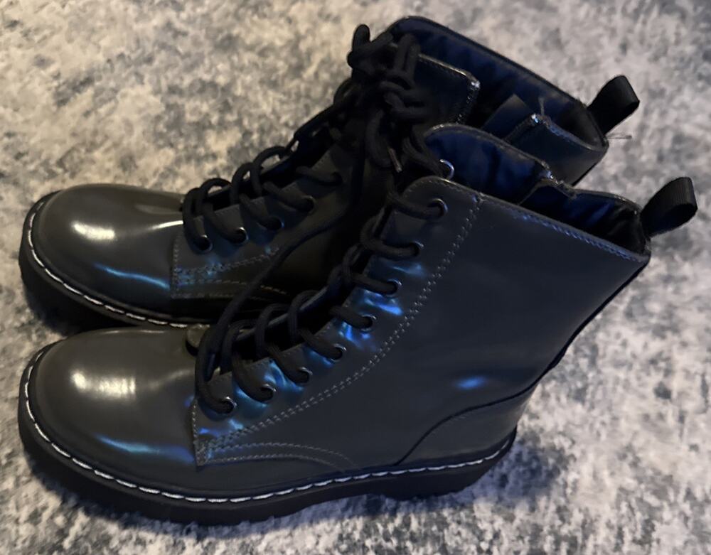Sincerely Jules Harley Chunky Combat Leather Boots Women's 7 M Black